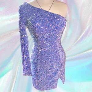 Dazzling Velvet Iridescent Sequin Mini Dress